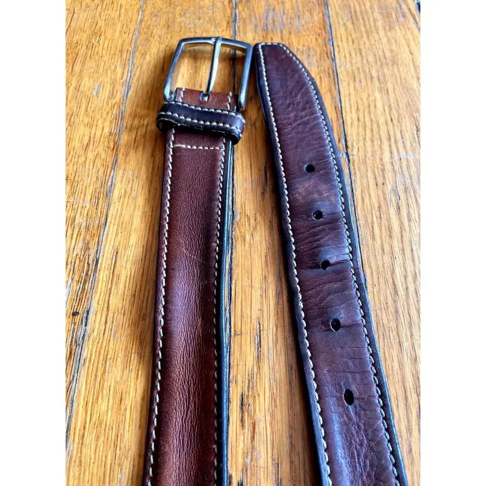 ALLEN EDMONDS Distressed Brown Leather Belt w/Stitch Accent sz 52